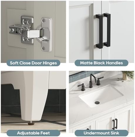 42 Inch Bathroom Vanity with Sink, Pre Assembled, White | Farmhouse Bathroom Vanity Set with Quartz Countertop, Bathroom Storage Cabinet with Soft Close Doors & Dovetail Pine Drawers