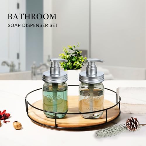 Amolliar Plastic Mason Jar Soap Dispenser with Pump Lid 16OZ -2 Pack Silver