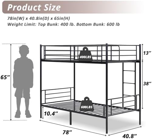 Karl home Metal Bunk Bed Twin Over Twin with Built-in Ladder, Black