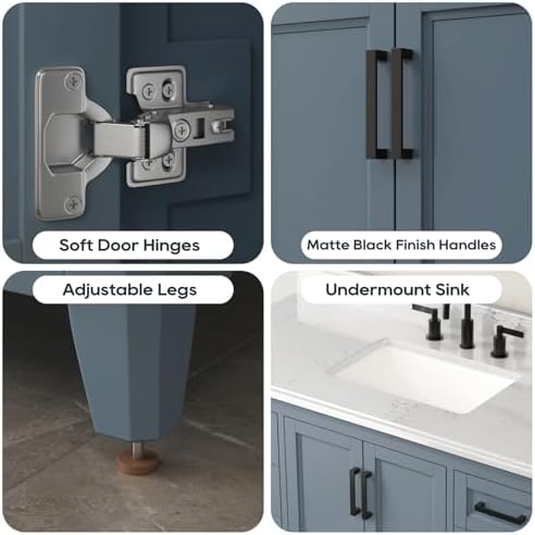 48 Inch Bathroom Vanity with Sink, Modern Steel Blue Bathroom Vanities with Soft Closing Doors & Dovetail Drawers, Quartz Countertop, No Assembly Required