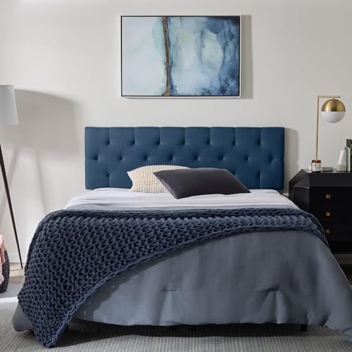 Lucid Mid-Rise Upholstered Headboard - Diamond Tufted - Padded Polyester - Adjustable Height from 34” to 46” - Easy Assembly - Bed Frame or Wall Mount - Sturdy - Cobalt - Twin / Twin XL Size
