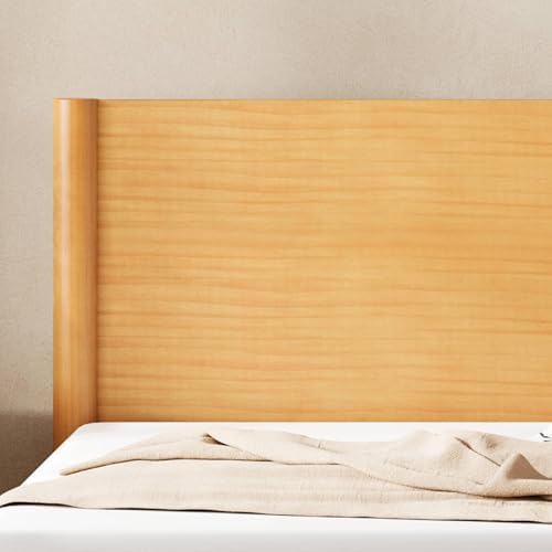 AMERLIFE Solid Wood King Bed Frame, Mid Century Bed with Headboard, Natural