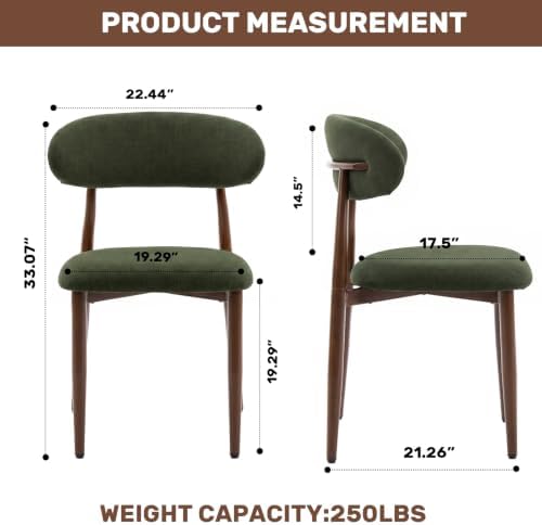 UVV Dining Chairs Set of 2, Metal Kitchen Chairs with Modern Fabric Upholstered for Dining Room, Green