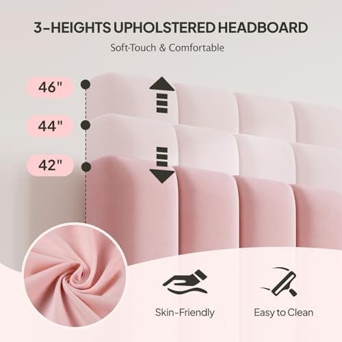 Welzona Queen Upholstered Bed Frame with Headboard & 4 Storage Drawer, Pink