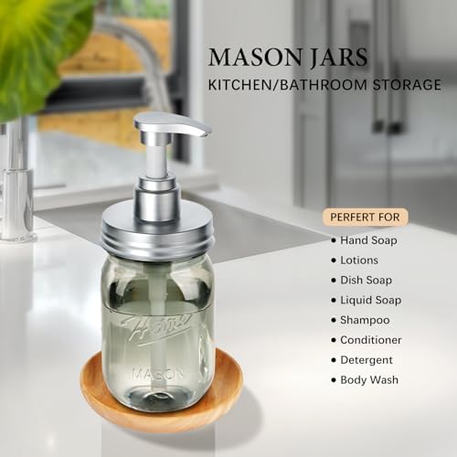 Amolliar Plastic Mason Jar Soap Dispenser with Pump Lid 16OZ -2 Pack Silver