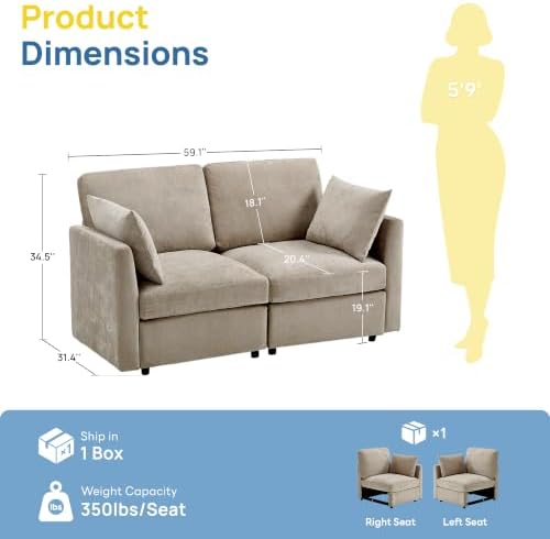 Iroomy Modular Sectional Loveseat Couch, Modern Chenille Sofa, Khaki