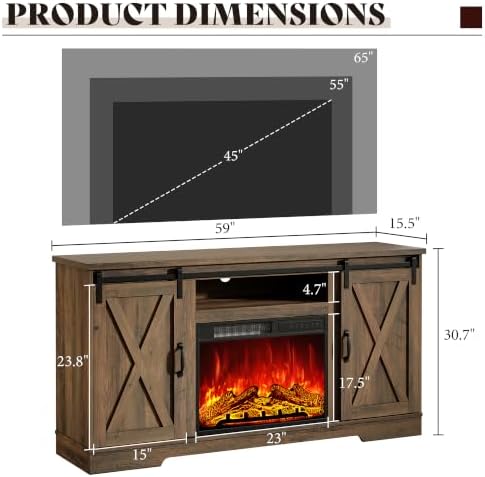 AMERLIFE 59" Fireplace TV Stand for TVs up to 65" with Sliding Barn Doors