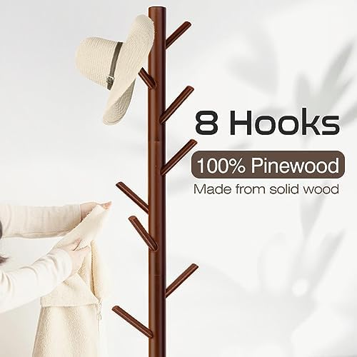 WANGMUXIA Coat Rack, Freestanding Coat Rack with 8 Hooks and 3 Adjustable Size Tree Coat Racks for Bedroom, Hallway, Entrance, Office, for Hats, Coats, Scarves, Handbags