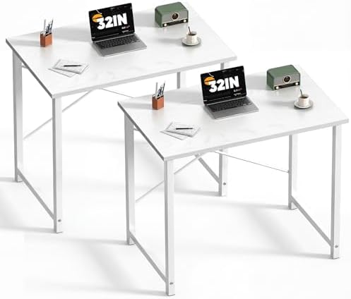 DUMOS 32 in Small Computer Desk for Home Office, Modern Study Work Table Simple Style for Bedroom, Writing Desks with X-Shaped Reinforcement, 2 Pack, White