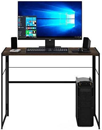 FURINNO Riau No Tool/No Assembly/Folding Metal Frame Computer Desk, Rustic Oak/Black