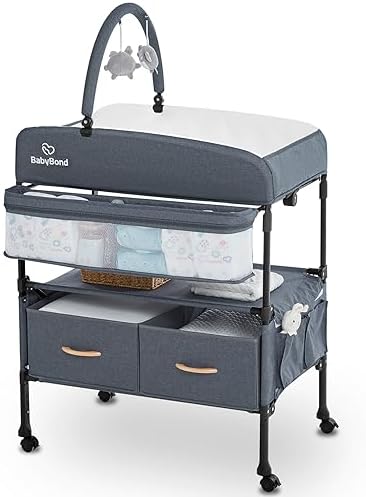BabyBond Portable Baby Changing Table with 2 Storage Baskets (Grey)