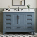 48" Bathroom Vanity with Sink, Fully Assembled, Steel Blue | Solid Wood Bathroom Vanities Set with Quartz Countertop, 2 Soft Close Doors & 7 Full Extension Dovetail Drawers