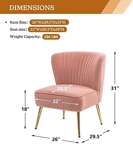 HULALA HOME Velvet Accent Chair, Modern Upholstered Cute Side Chair with Gold Metal Legs, Armless Wingback Slipper Chair Comfy Living Room Chair for Bedroom Guest Room Vanity,Pink