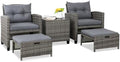 Shintenchi 5 Pieces Patio Furniture Set, Outdoor Wicker Patio Conversation Set with Ottoman, All Weather Rattan Outside Chairs with Coffee Table & Cushion for Porch, Garden, Backyard, Gray
