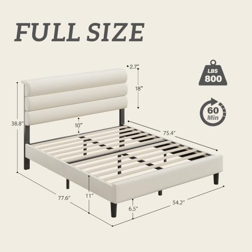 Fluest Full Bed Frame, Platform Bed Frame with Velvet Upholstered Headboard, No Box Spring Needed, Sturdy Metal Support, Noise Free, Easy Assembly, Modern Bedroom Furniture, Beige
