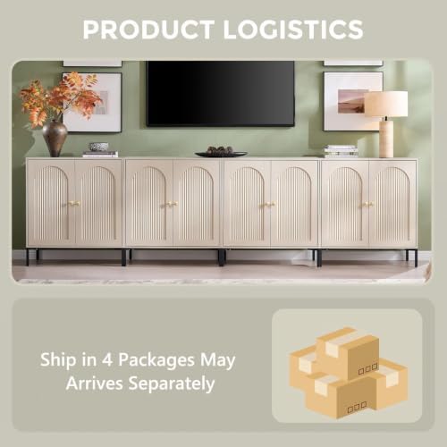 IFGET 123.5" W Modern Arched Sideboard Buffet Cabinet with Storage, Cream