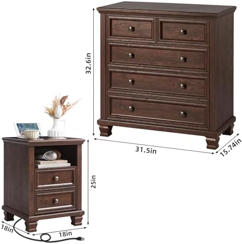 SAVOR LIFE Farmhouse Bedroom Dresser Sets 3 Piece, Walnut