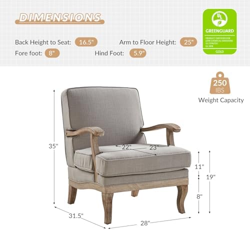 HULALA HOME Mid-Century Modern Accent Chair, Upholstered Lounge Arm Chair with Solid Wood Legs and Armrest, Removable Cushion Comfy Retro Reading Armchair for Living Room, Bedroom, Balcony, Grey