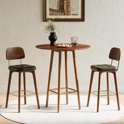 LITTLE TREE Solid Wood Bar Table, 39.37-Inch Round Bistro Table with Sturdy Frame, for Living Room, Dining Room, Small Space (Rustic Walnut)
