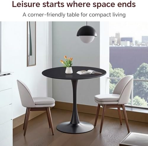 31.5" Tulip Round Dining Table with Metal Pedestal Black