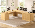 SEDETA Fluted 78.8" L Shaped Desk with 6 Drawers, Fluted Oak