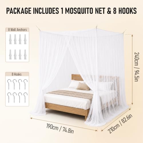 Canopy Bed Curtains for Full Queen King Size Bed, Mosquito Net for Bed
