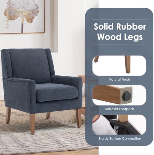 COLAMY Modern Wingback Living Room Chair Set of 2, Upholstered Fabric Accent Armchair, Single Sofa Chair with Lounge Seat and Wood Legs for Bedroom/Office/Reading Spaces, Blue