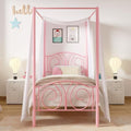 VECELO Twin Canopy Bed Frame, Vintage Scrollwork Headboard, Pink