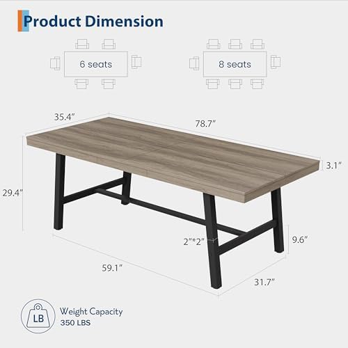 Garvee 79" Farmhouse Dining Table, Heavy Duty Kitchen Table, Grey Walnut
