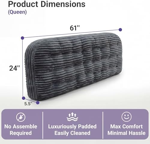 Seang Queen Size Upholstered Headboard, Corduroy Fabric Headboards with 24" Height High-Density Sponge Backrest, Modern Bed Backboard for Bedroom & Dorm, No Nails, No Assembly Required, Dark Grey