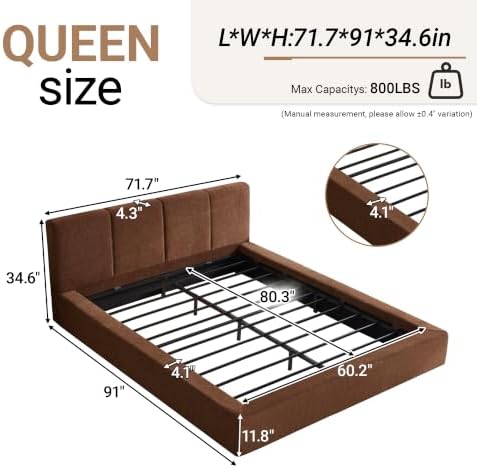 DNYN Queen Cloud Bed Frame with Cushion Headboard and 360° Foam Surround