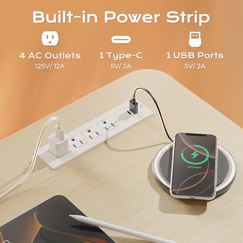Huuger 55 X 24 Inch Electric Standing Desk with Power Outlets and USB-C Port, Height Adjustable Desk, Sit Stand Desk for Home Office, Computer & Gaming Desk with 3 Presets, Stable Steel Frame, Marple