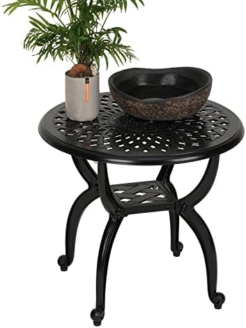 YKSY&YKSY Jardin DE Centennial Cast Aluminum Side/End Table, Anti-Rust Coffee Bistro Table for Outdoor, Patio, Indoor, Garden, Porch, Balcony (Round Black) 1