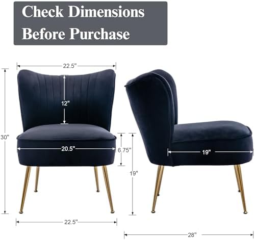 Velvet Accent Chair Set of 2 Comfy Living Room Chair Armless Slipper Chair Mid Century Side Single Sofa Chair with Golden Legs Wingback for Bedroom Guest Room, Black