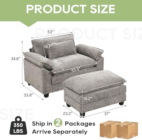 Oprisen 53" Modular Sectional Sofa, Comfy Deep Cloud Couch with Ottoman