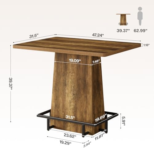 Tribesigns 47" Rustic Industrial Bar Table, Set of 4