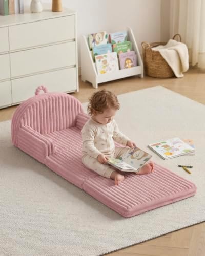 Blissful Diary Foldable Kids Couch, 2-in-1 Kids Sofa Chair, Blush Pink