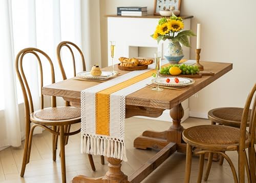 FEXIA Farmhouse Table Runner for Home Decor 12x72 Yellow Fall Home Decor