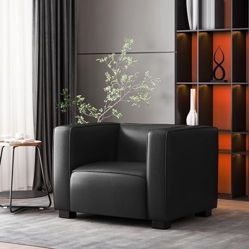 Christopher Knight Home Goyette Contemporary Faux Leather Club Chair, Midnight Black and Dark Walnut