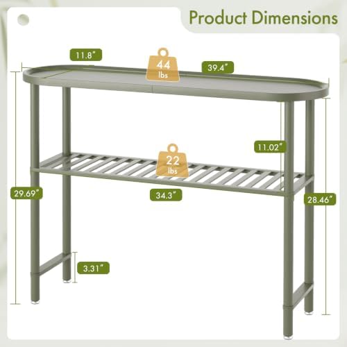 Modern Entryway Table for Hallway Bamboo 39.4", Green Console Tables for Entryway 2-tier, Behind Sofa Table with Anti-fall Edge, TV Stand for Living Room, 5min Easy Assembly, 39.4"L x 11.8"W x 29.7"H
