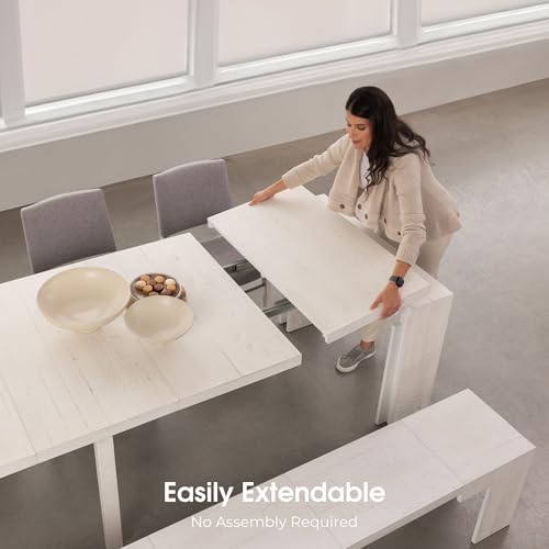 Transformer Table Solid Wood Extendable Dining Table, White