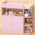 Wanan Changing Table Dresser with Large Cabinet for Nursery, Wood, Pink