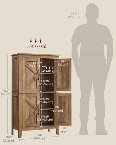 VASAGLE Farmhouse Storage Cabinet with 4 Barn Doors, Adjustable Shelves