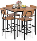 Giantex 5-Piece Dining Table Set W/Counter Height Table & 4 Bar Stools, Industrial Kitchen Dining Table Set W/Footrest & Backrest, Space-Saving Dinette Set for Pub, Dining Room, Restaurant (Teak)