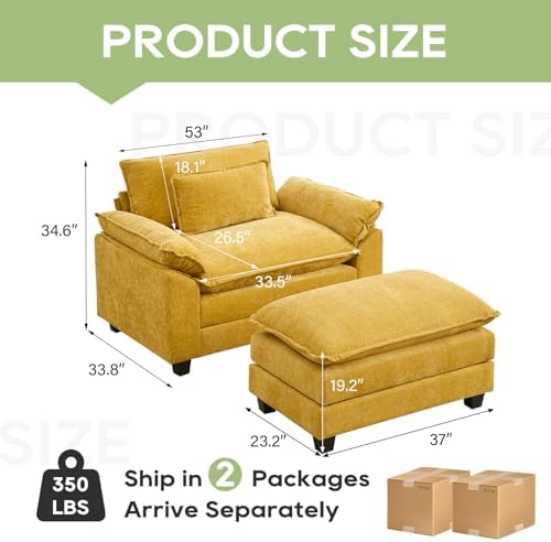 Oprisen 53" Modular Sectional Sofa, Comfy Deep Cloud Couch with Ottoman