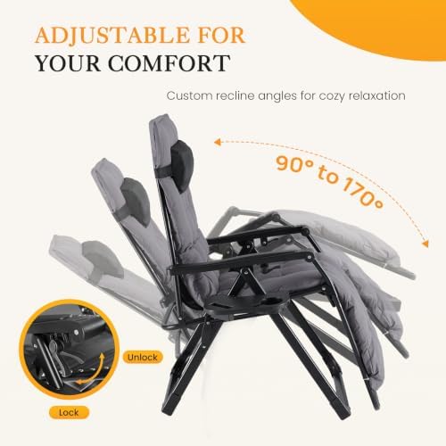 NEWBULIG Zero Gravity Chair, Folding Patio Recliner with Cup Holder Trays