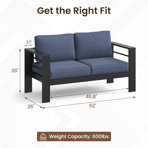 Kiss the Water Aluminum Patio Sofa, Loveseat Dark Blue Outdoor Couch