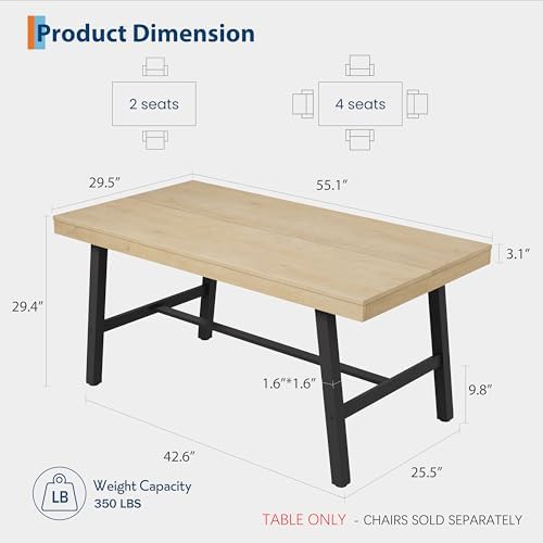 Garvee 55" Rectangular Dining Table, Small Kitchen Table, Natural