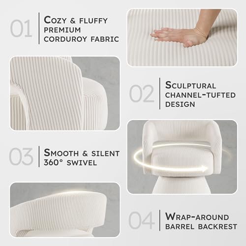 Lexicon Modern Comfy Corduroy 360 Degree Swivel Accent Chair, Beige
