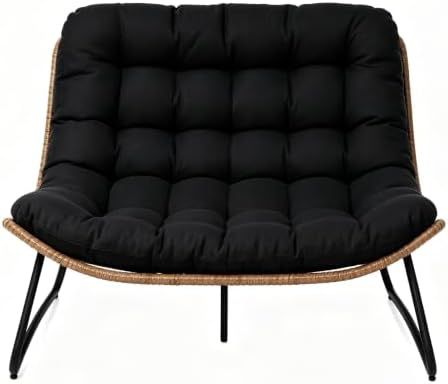 Outdoor Loveseat 2-Seat Wicker Rattan Boho Patio Sofa Black 1PC